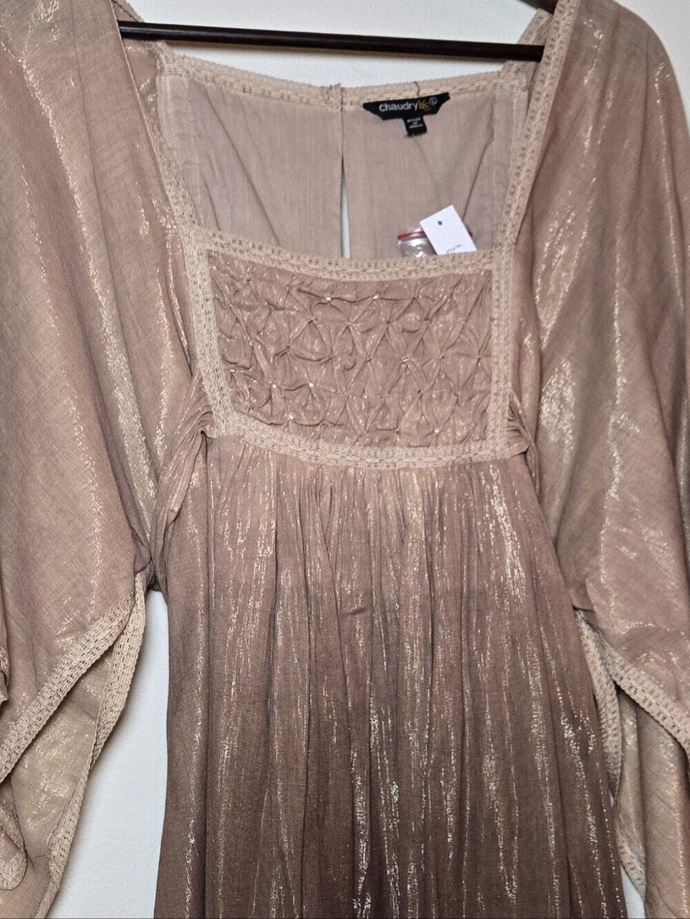 Shimmery Taupe Ombre Mini Dress with Kimono Sleeves - Picture 2 of 4